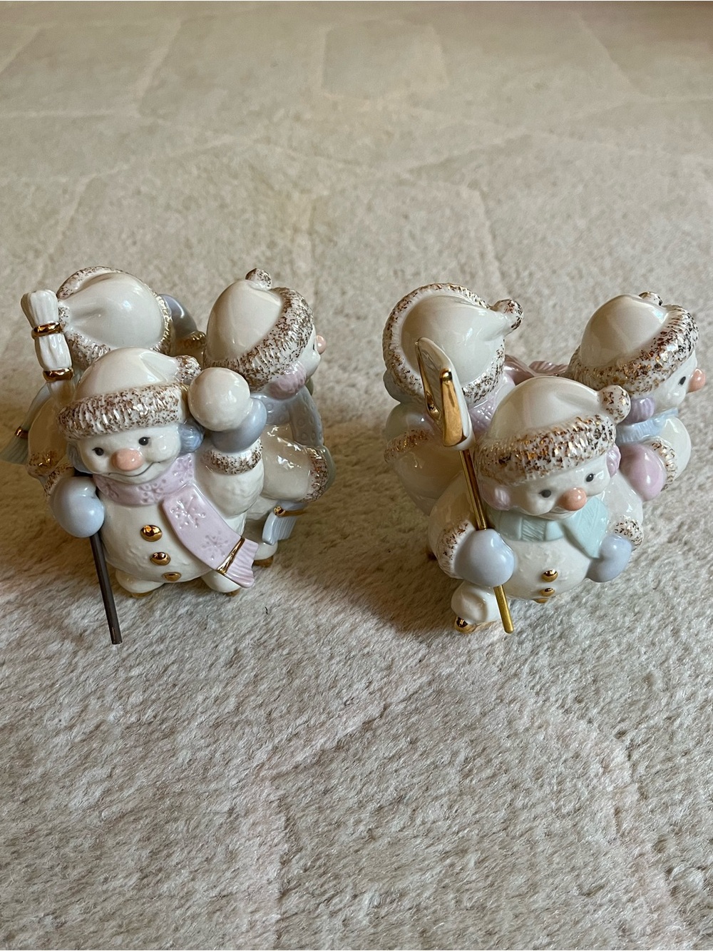 2 Lenox Snowlight Skating Snowmen Candle Holders
